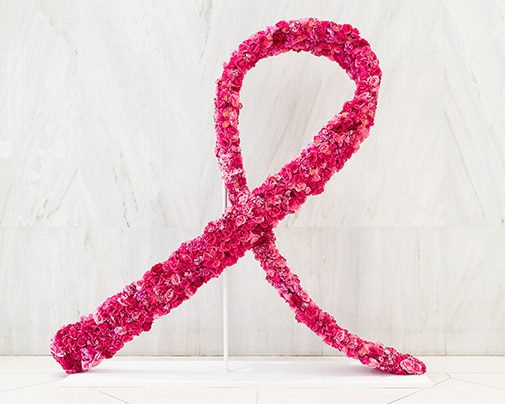 Breast cancer ribbon made out of flowers
